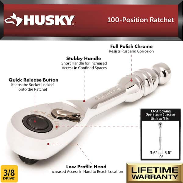 3/8 in. Drive 100-Position Chrome Stubby Ratchet