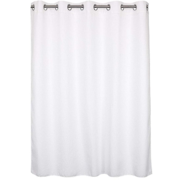 Cotton Blend No Hook Shower Curtain with Snap Liner Water Repellent Hotel Grade White 71 x 74