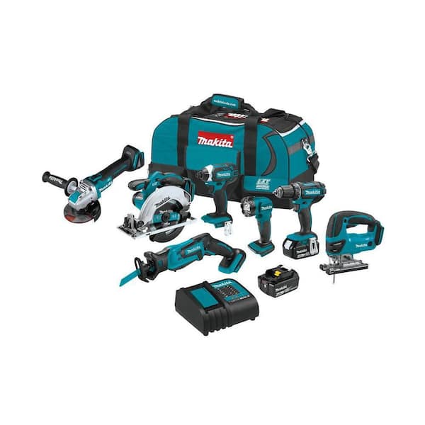 Makita 18V LXT Lithium-Ion Cordless 7-Tool Combo Kit with (2) 4.0Ah Batteries, Charger, and Bag