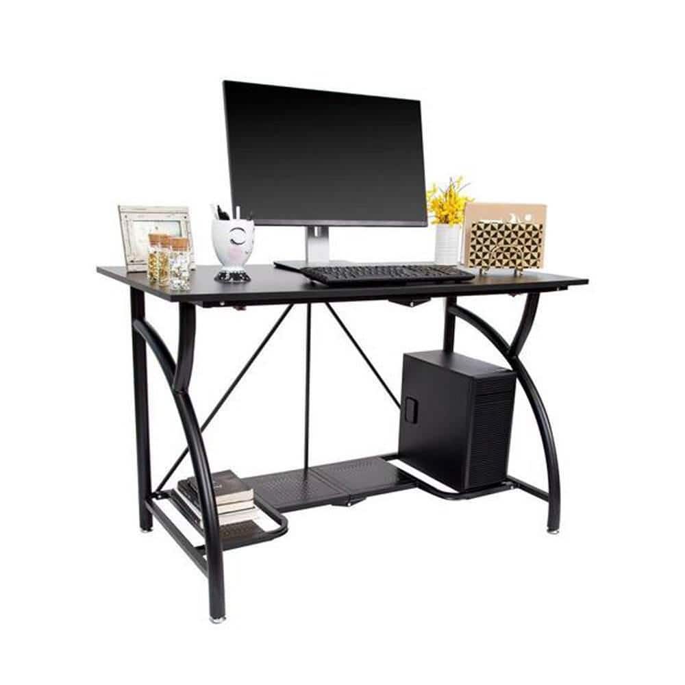 Origami Black Steel and Wood Folding Desk with Shelf