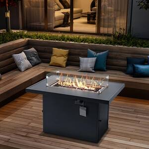 Gray Aluminum Outdoor Fire Pit Table with Glass Wind Guard for