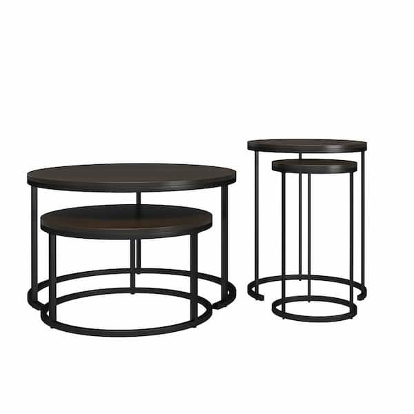 Ameriwood Home Clarine 31.5 in. Espresso 18 in. H Round Nesting Coffee and End Table Bundle with 4-Pieces