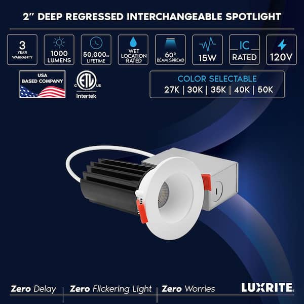 2 In. Integrated LED Recessed Canless Light, Round White Interchangeable Trim, 5CCT, 1000LM, 15W, CRI80 Dimmable 6 Pack