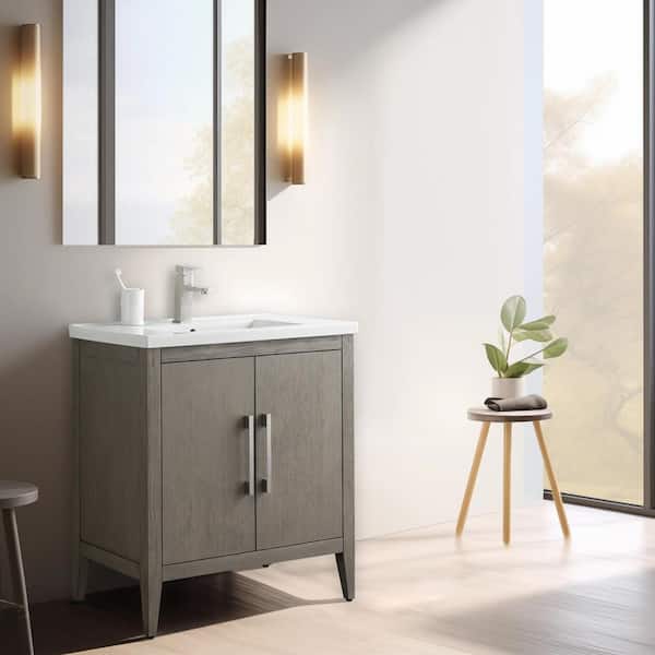 30 in. W x 18.5 in D x 34 in. H Single Sink Bathroom Vanity Cabinet in Driftwood Gray with Ceramic Top