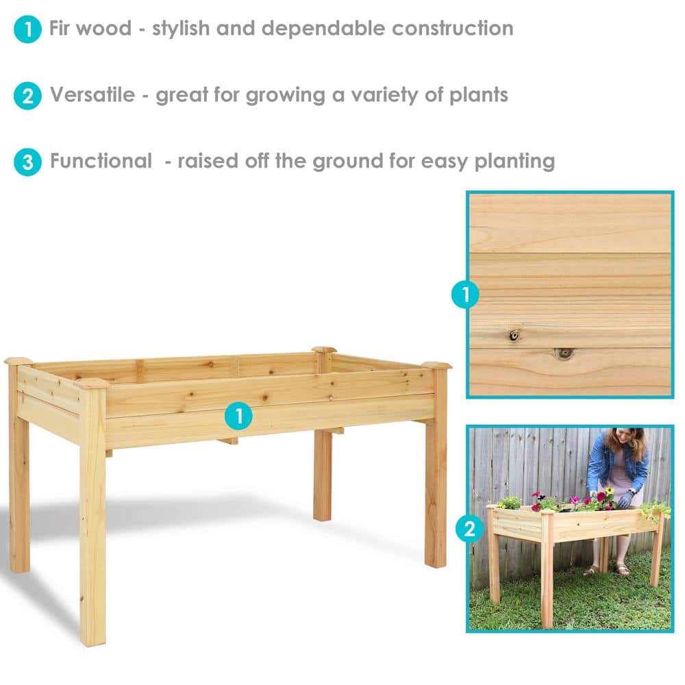 Light Brown Fir Wood Elevated Garden Planter Box