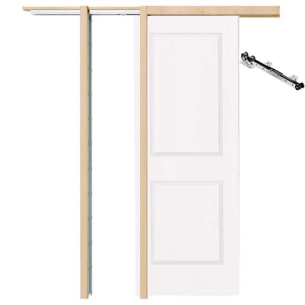 60 in. x 80 in. 2-Panel Honeycomb Hollow Core White Primed MDF. Wood Sliding Pocket Door with Soft Close, Frame Kit Set