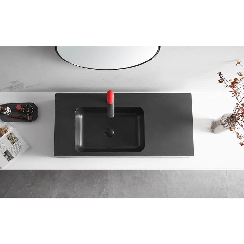 Matte Black Granite Wall-Mount Square Bathroom Sink