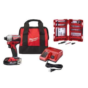M18 18V Lithium-Ion Compact Brushless Cordless 1/4 in. Impact Driver Kit with SHOCKWAVEBit Set (45-Piece)