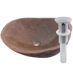 Terra Cobble Vessel Sink in Brown with Umbrella Drain in Chrome