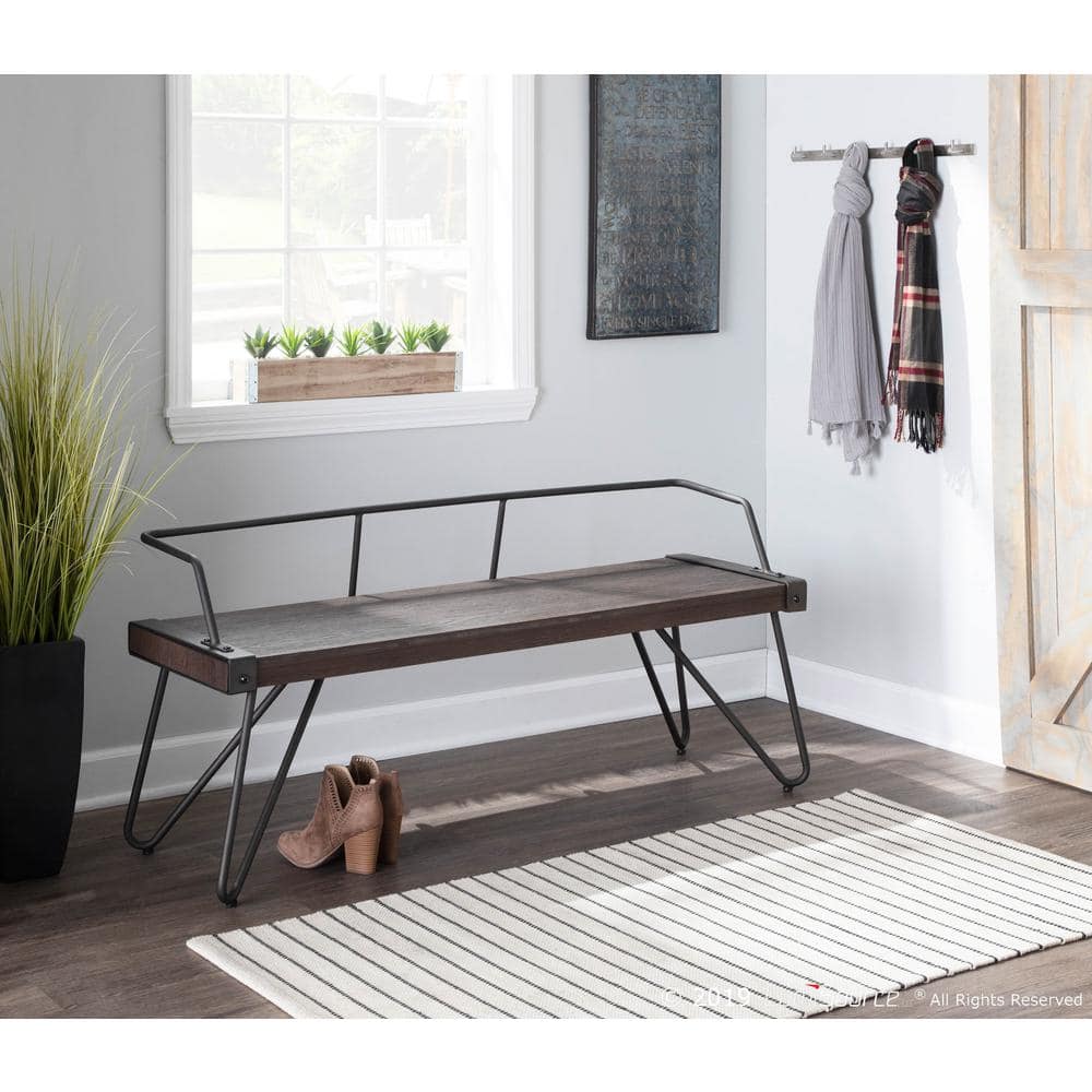Stefani Slim Frame 51'' Walnut Antique Metal Entryway Bench