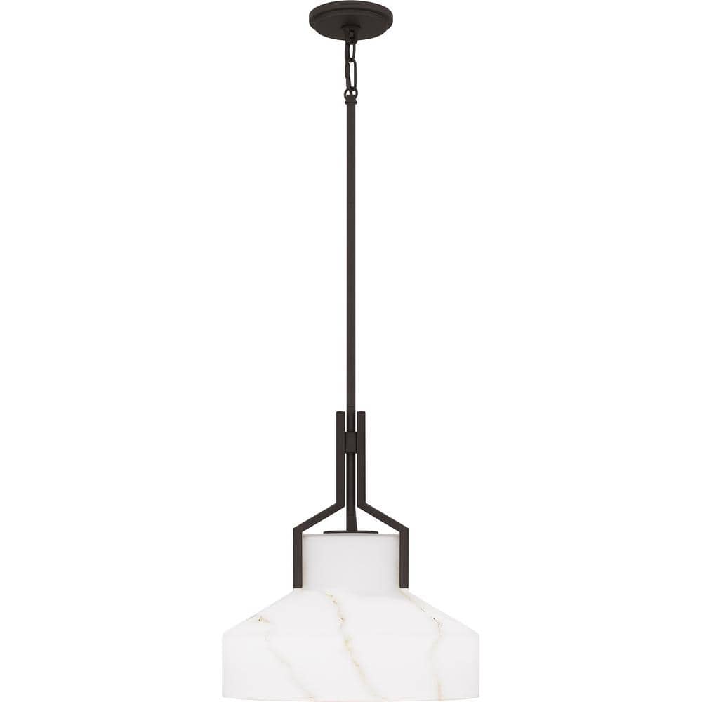 Brecken 16" Old Bronze Pendant Light with Alabaster Glass Shade