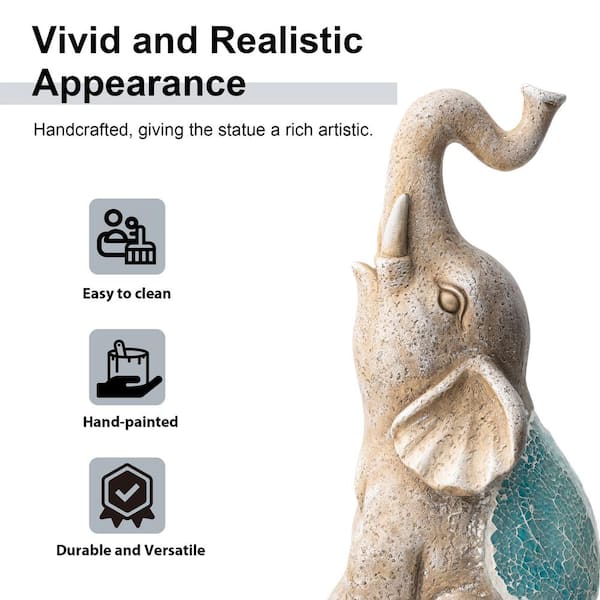 Glitzhome 18 in. H MGO Faux Granite and Mosaic Sitting Elephant