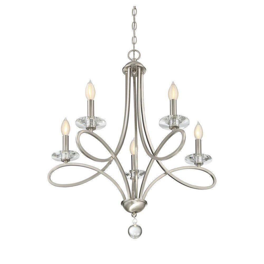 Elegant Marilyn Brushed Nickel 5-Light Chandelier with Clear Crystals