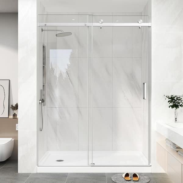 43 in. - 48 in. W x 76 in. H Sliding Frameless Shower Door in Brushed Nickel with Clear Tempered Glass