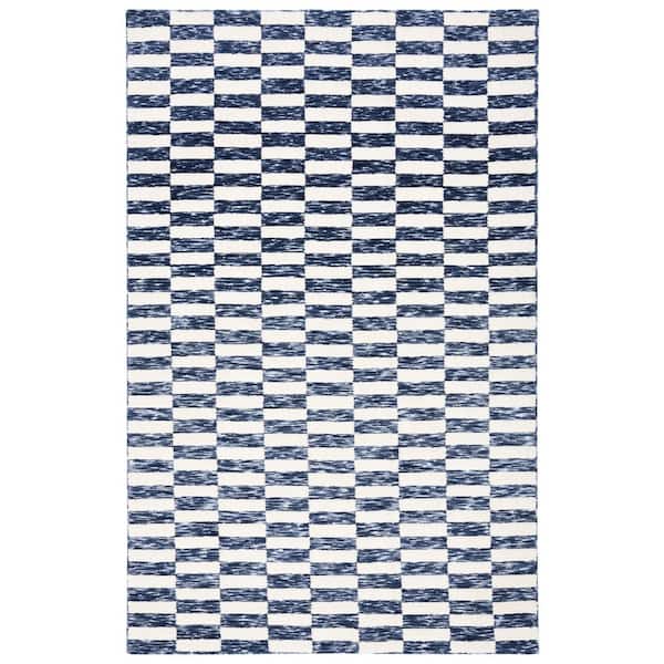 SAFAVIEH Easy Care Navy/Ivory Doormat 3 ft. x 5 ft. Machine Washable Plaid Abstract Area Rug