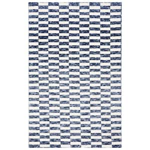 Easy Care Navy/Ivory 6 ft. x 9 ft. Machine Washable Plaid Abstract Area Rug