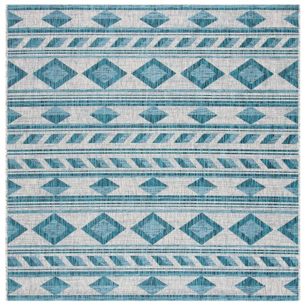 SAFAVIEH Courtyard Gray/Teal 7 ft. x 7 ft. Indoor/Outdoor Square Area Rug