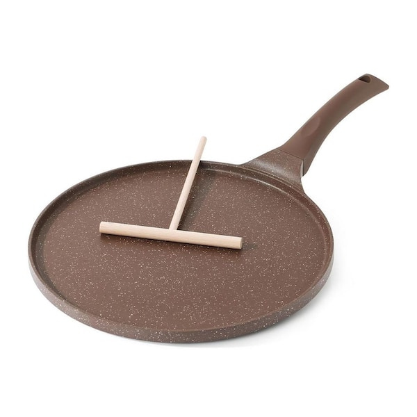 Toffee Brown Cast Aluminium Nonstick Swiss Granite Coating Crepe Pan with Stay-Cool Handle for Induction Stoves