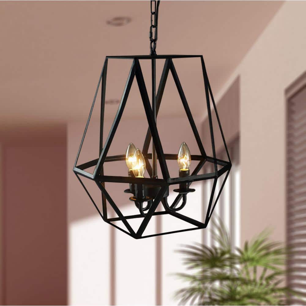 Antique Bronze Geometric Edison 3-Light Chandelier