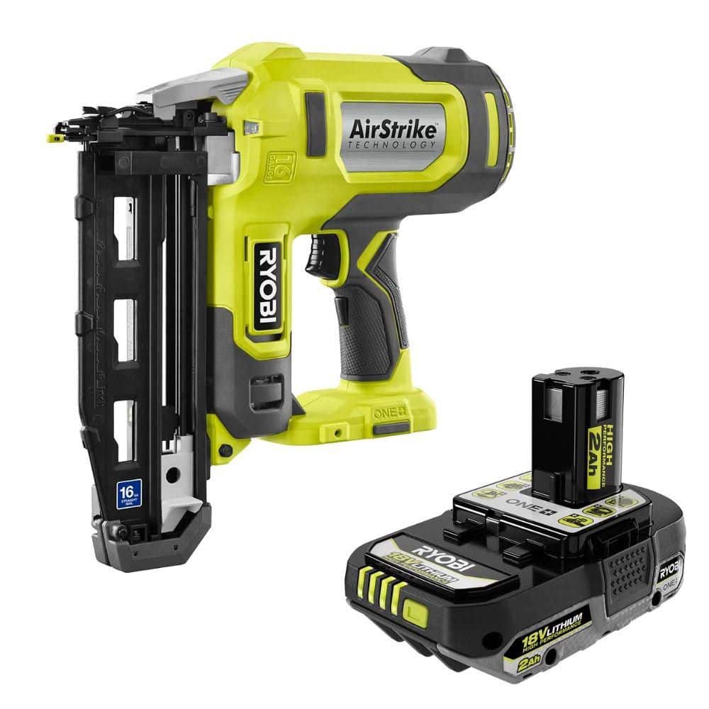 RYOBI ONE+ 18V AirStrike 16-Gauge Cordless Finish Nailer with 2.0 Ah Battery (P326PBP003)