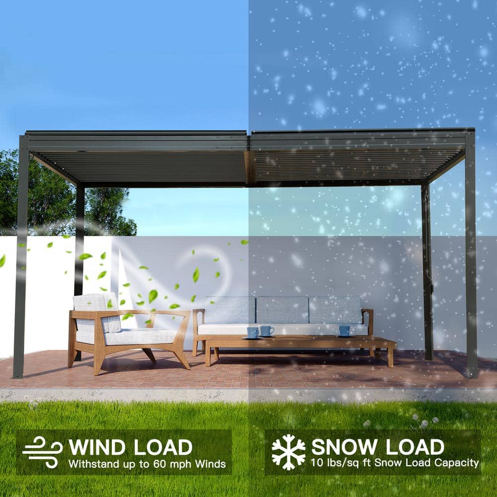 Gray 10x16 Aluminum Pergola with Adjustable Steel Roof