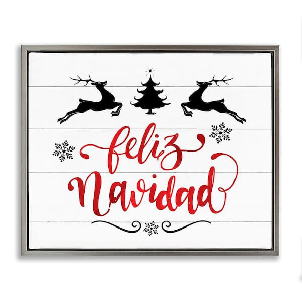 Stupell Industries Feliz Navidad Holiday Reindeer by Lettered and Lined Gray Floater Frame Abstract Graphic Art Print 17 in. x 21 in.