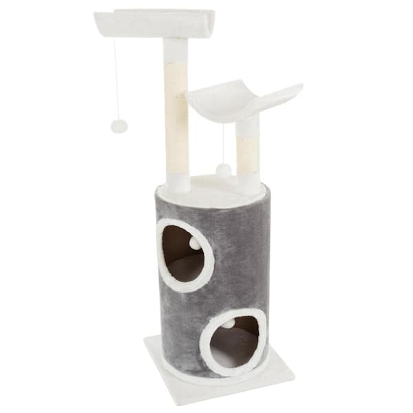Petmaker Gray and White 5-Tier Double Decker Cat Condo Tree with 2-Scratching Posts