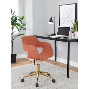 Margarite Fabric Adjustable Height Task Chair in Orange Fabric Gold Metal with 5-Star Caster Base
