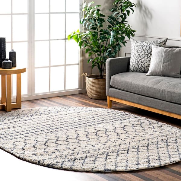 Moroccan Barbara Beige 5 ft. x 8 ft. Oval Rug
