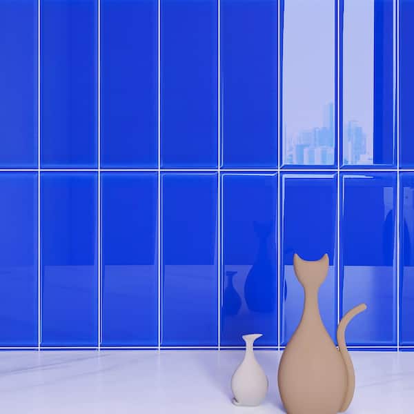 Crystile Electric Blue 4 in. X 12 in. Glossy Glass Subway Tile (10 sq. ft./Case)