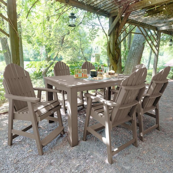 Hamilton Woodland Brown Counter Height Plastic Outdoor Dining Set in Woodland Brown Set of 6