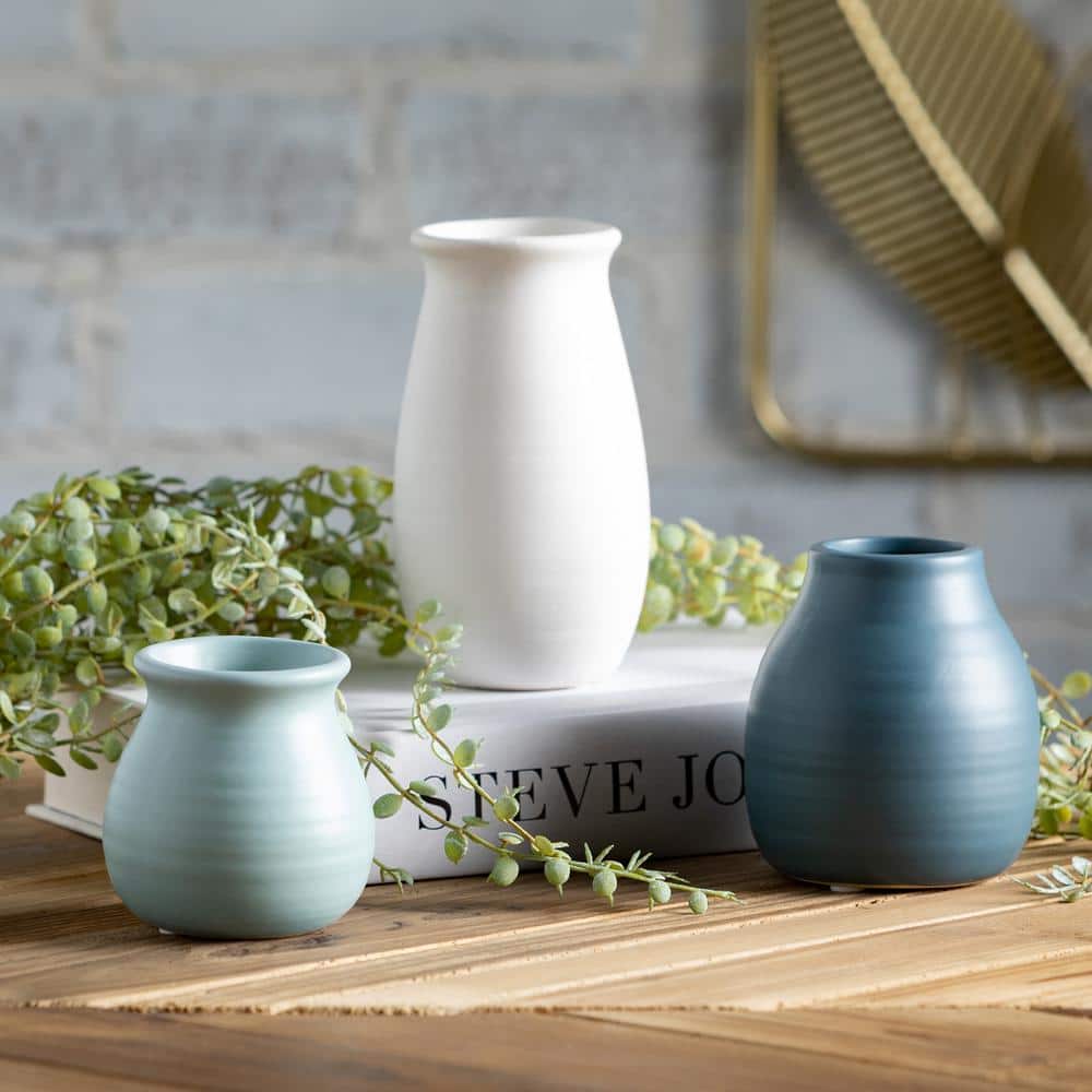 Vase Petite Blue SULLIVANS in. 4.5 5.5 and - The of (Set 3 in., White 3) Matte Ceramic Home CM3096 and - Depot in.
