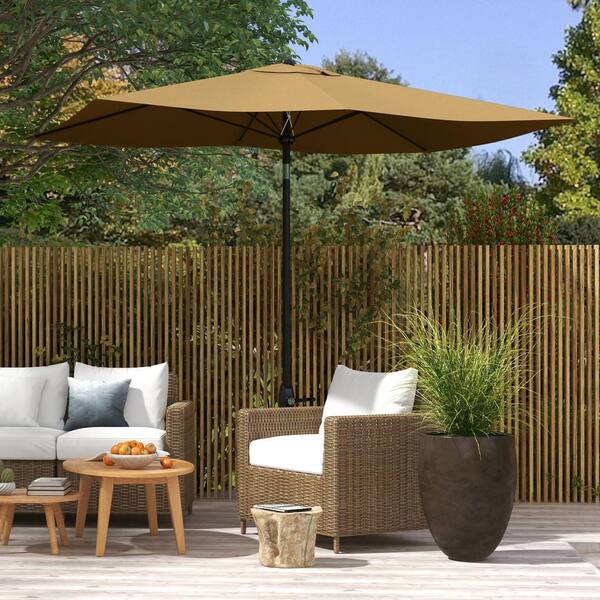 10 ft. x 6.5 ft. Rectangular Market Patio Umbrella in Coffee with Crank and Push Button Tilt