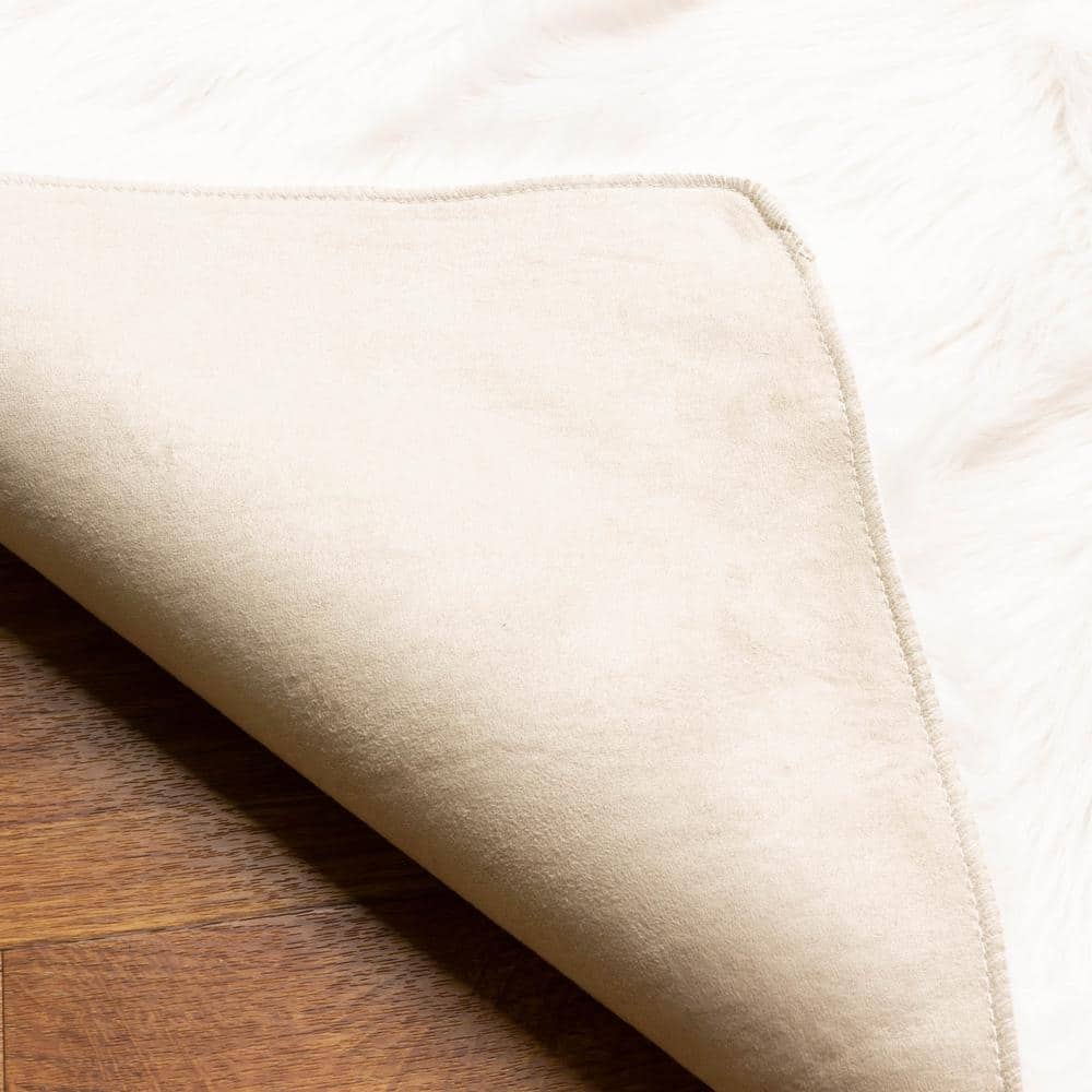 Ivory Rectangular Faux Fur Sheepskin Shag Rug