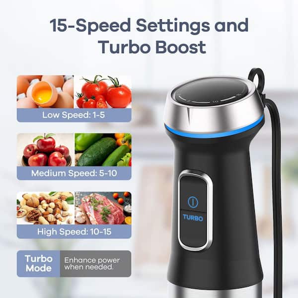 Numhew 6 in 1 Hand Blender with Stainless Steel Blade, 15 Speed