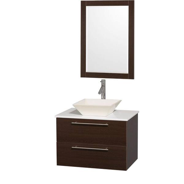 Wyndham Collection Amare 30 in. Vanity in Espresso with Man-Made Stone Vanity Top in White and Bone Porcelain Sink
