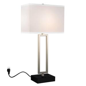 Torren 28 in. Satin Nickel Table Lamp with White Shade
