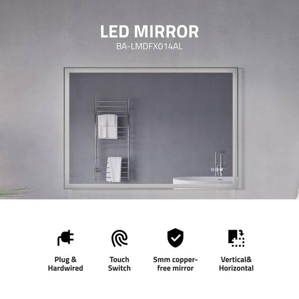 ANZZI 40 in. W x 28 in. H Rectangular Frameless LED Front