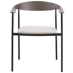 Kora Modern Dining Chair Upholstered in Faux Leather with Steel Frame and Legs Kitchen Accent Arm Chair in Taupe