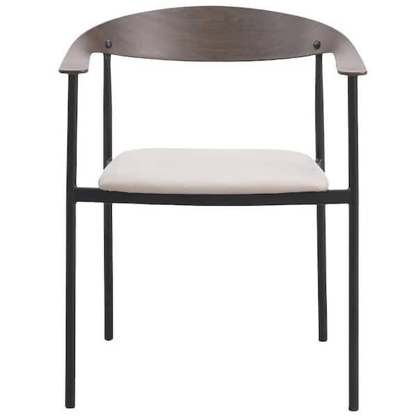 Leisuremod Kora Modern Dining Chair Upholstered in Faux Leather with Steel Frame and Legs Kitchen Accent Arm Chair in Taupe