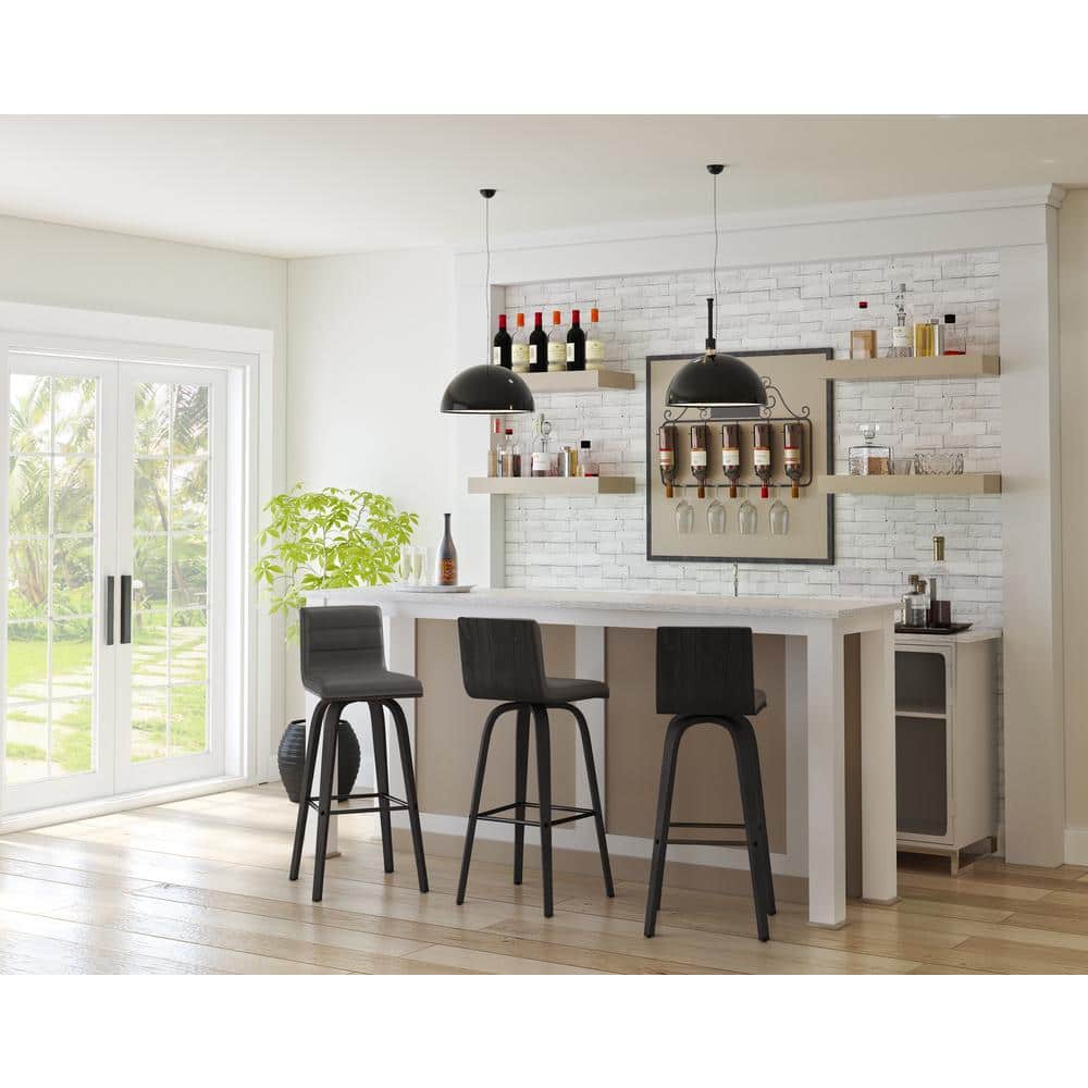 Vienna 30 in. H Bar Grey in Black Brushed Wood with Faux Leather Bar Stool