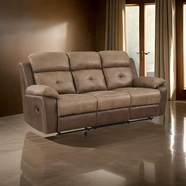 39 in. Pillow Top Arm Microfiber Rectangle Manual Recliner Sofa in Brown