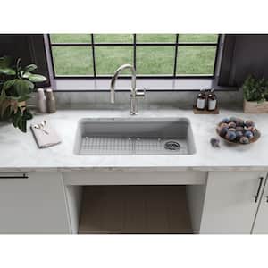 Cairn Matte Grey Solid Surface 33 in. Single Bowl Undermount Kitchen Sink