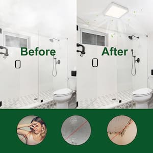 DC Bathroom Exhaust Fan Light, 50-80-100 CFM, 15-Watt Dimmable 3CCT LED Light with 2-Color Night Light, Square, White