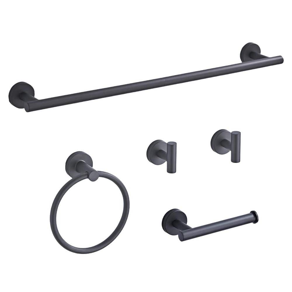 5-Piece SUS304 Stainless Steel Bath Hardware Set in Matte Black with Towel Racks, 24 in. Wall Mounted Accessories Kit price history on PriceWatchPro