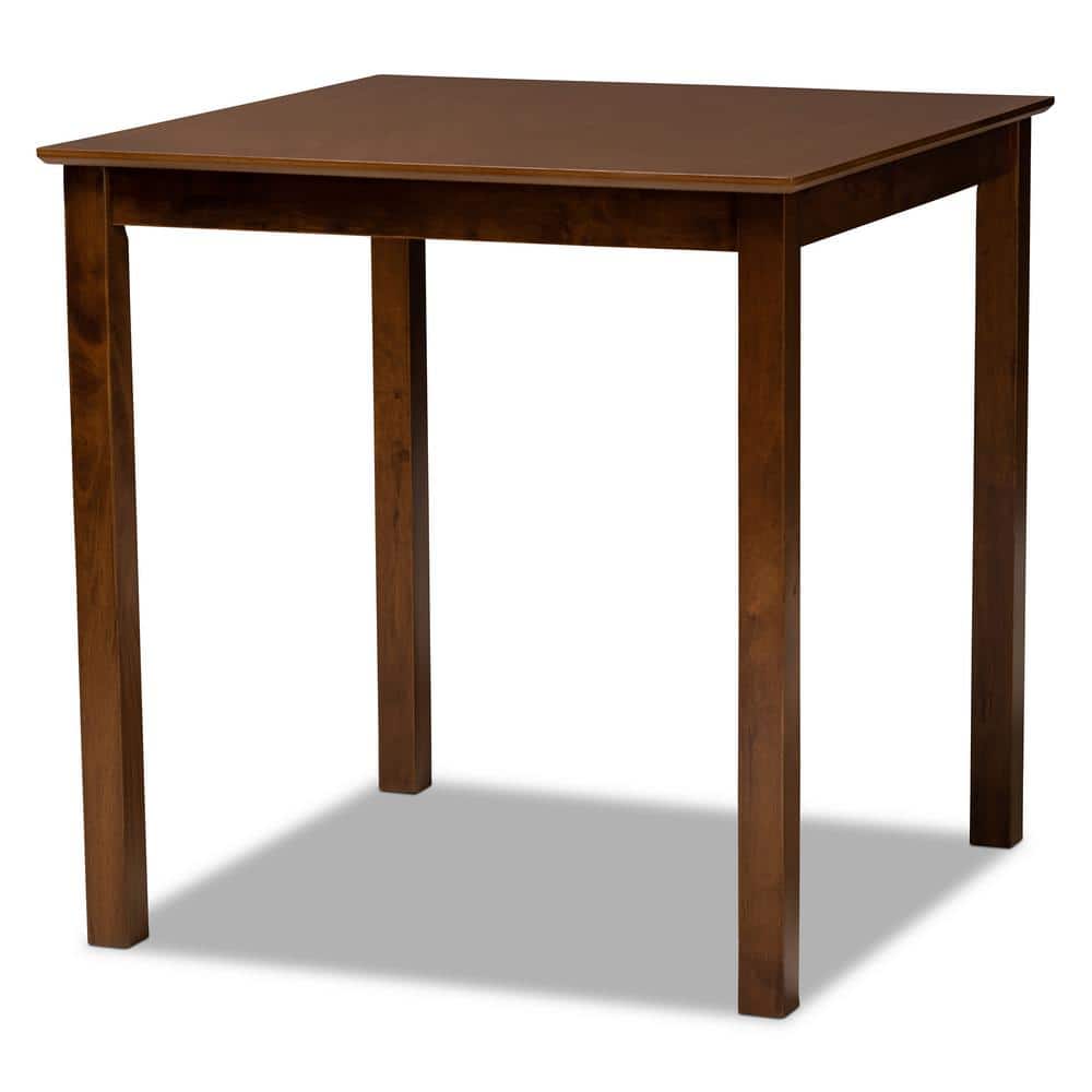 Walnut Brown 5-Piece Wood Pub Set with Grey Upholstered Chairs