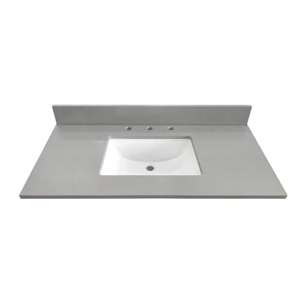 43 in. W x 22 in. D x 0.75 in. H Quartz Vanity Top in Earth Gray with White Basin 43 in. W x 22 in. D x 0.75 in. H Quartz Vanity Top in Earth Gray with White Basin