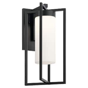 Drega 22.5 in. 1-Light Black Outdoor Hardwired Wall Lantern Sconce with Integrated LED (1-Pack)