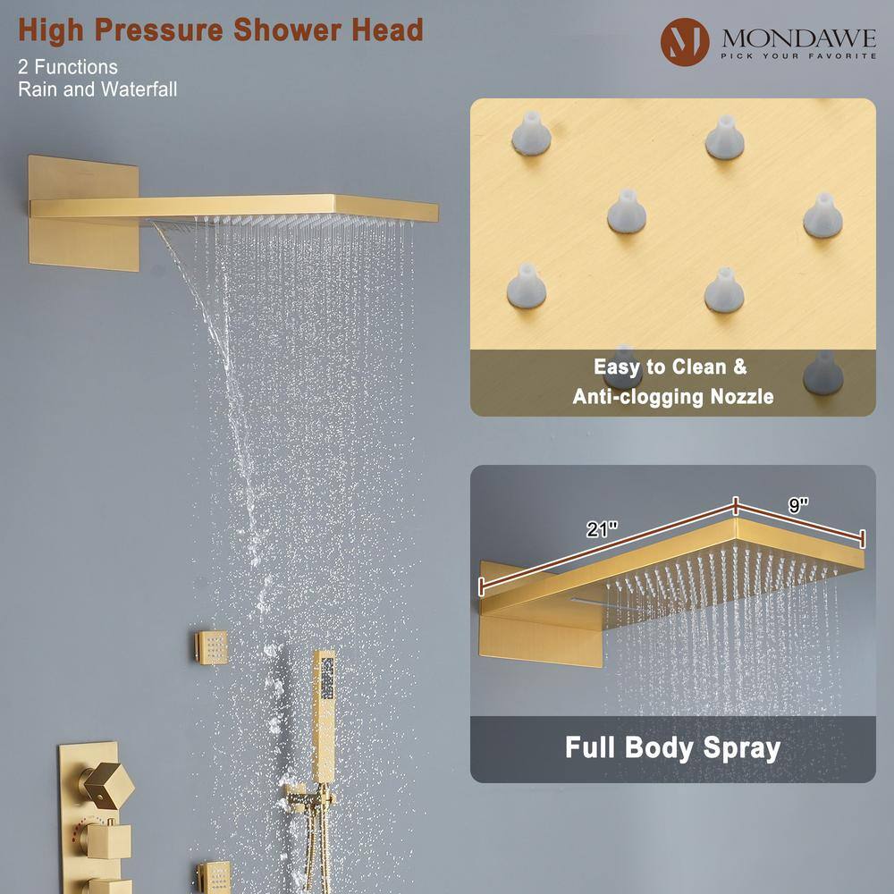 Large Brushed Gold Dual Rain Shower System with Handheld
