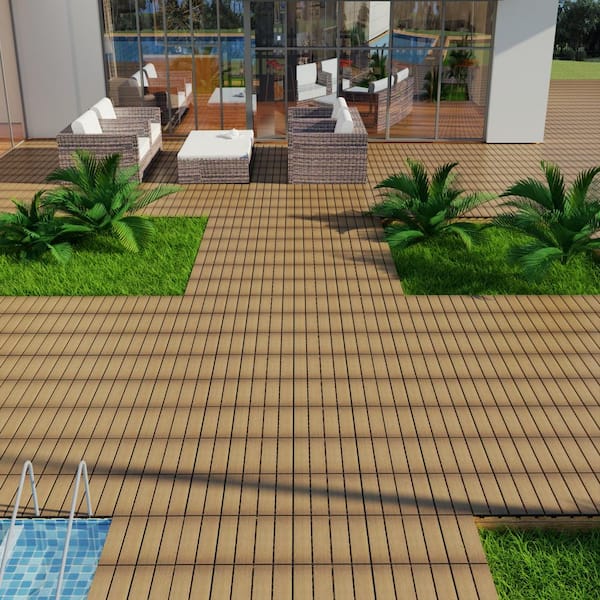 Tidoin Outdoor 1 ft. x 1 ft. Composite Deck Tile in Oak(22 Per Box)